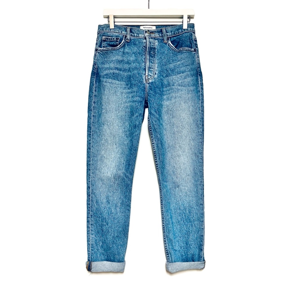 Reformation Serena High Rise Crop Jeans SZ 28 Button Fly Acid Wash Festival